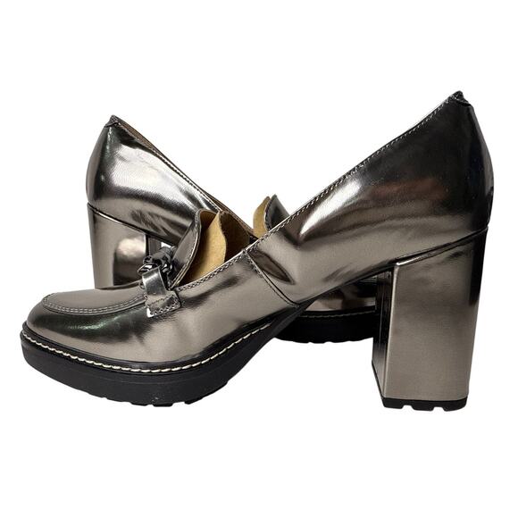 Naturalizer Loafer Callie-Moc Pumps Womens 9M Pewter Metallic Block Heel Chain - Picture 3 of 11